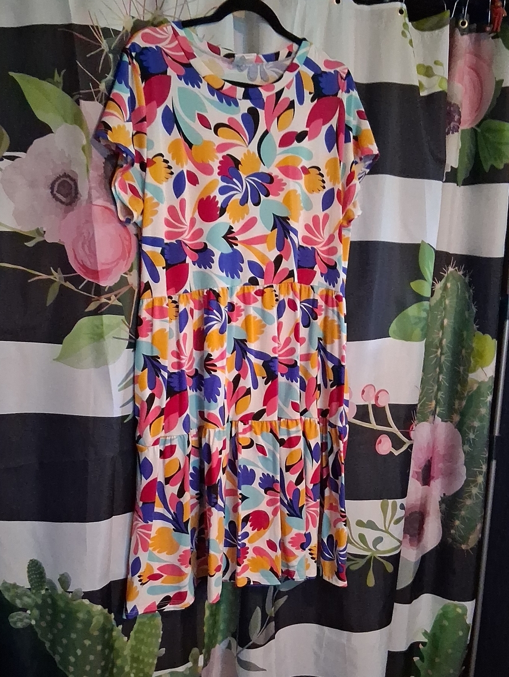 LuLaRoe Floral Midi Dress in Pink, Blue, Yellow, Purple